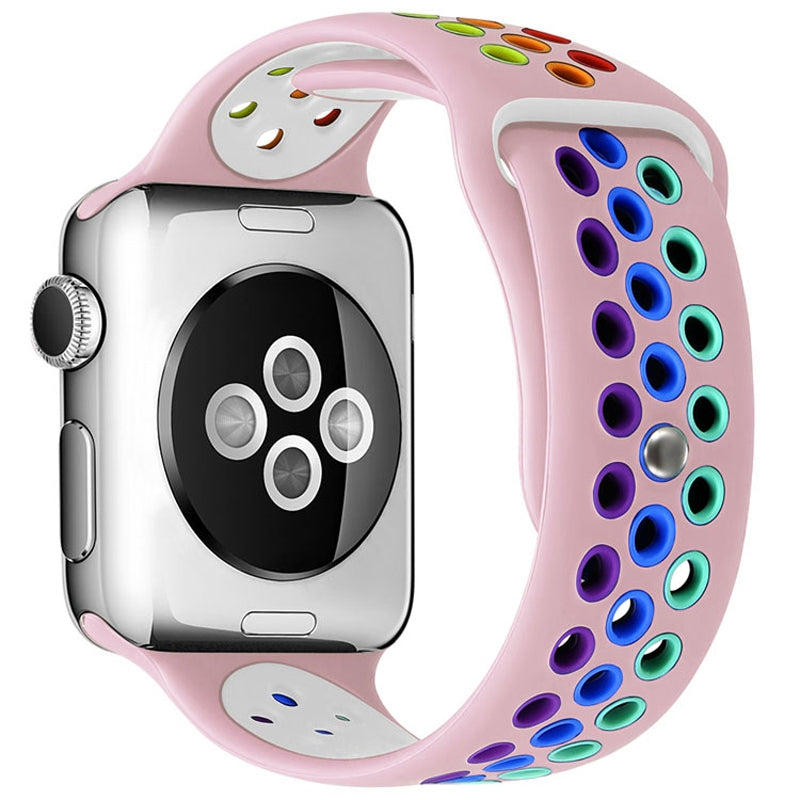 For Apple Watch Series 9 8 7 41mm 6 5 4 SE (2023) SE(2022) SE 40mm 3 2 1 38mm Dual Color Rainbow Silicone Watch Strap Adjustable Wrist Band For Apple Watch Series 9 8 7 41mm 6 5 4 SE (2023) SE(2022) SE 40mm 3 2 1 38mm Dual Color Rainbow Silicone Watch Strap Adjustable Wrist Band